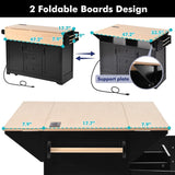 eodme Kitchen Island with 2 Drop Leaf, Home Cart Island on Wheels Foldable Dining Table with Power Outlets,3 Drawers,Storage Cabinet, Tower Rack(Black) eodme