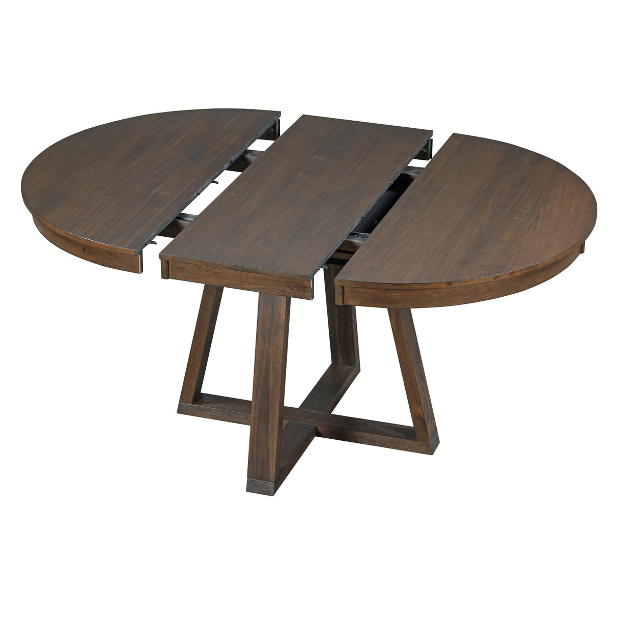 Merax, Walnut 5-Piece Retro Functional Set,Round Wood Table with a 16" W Leaf and 4 Upholstered Chairs for Dining Room Merax