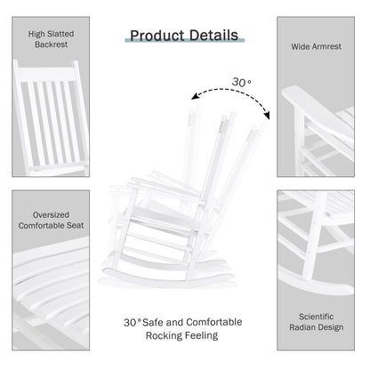 MAMIZO Wooden Rocking Chair Outdoor with High Back,Rocking Chair Indoor Oversized Easy to Assemble for Garden,Lawn, Balcony, Backyard,Porch,Wooden Rocking Chair,Porch Rocker（White）