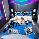 Erosebridal Twin Comforter Set for Boys Girls Kids, Gamer Comforter Set for Boys Teens, Gaming Console Bedding Decor Blue Black 2Pcs Erosebridal