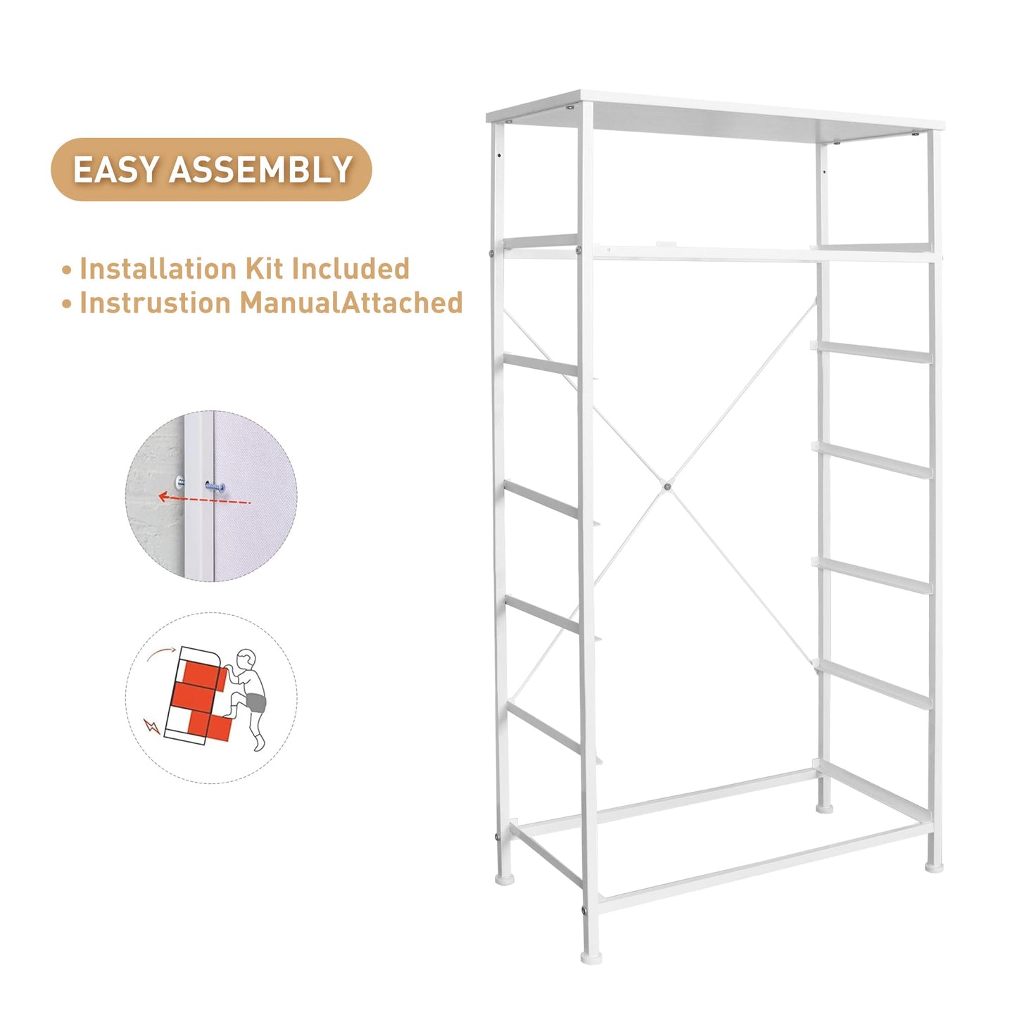 Mifuro Tall Dresser for Bedroom, Vertical Storage Organizer Tower with 7 Drawers, Chest of Drawers with Fabric Bins, Steel Frame, Wood Top for Bedroom, Closet, Entryway- White