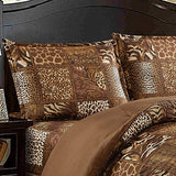 WPM WORLD PRODUCTS MART 3 Piece Animal Print Comforter with Pillow Sham, Chocolate Brown Leopard Zebra Giraffe Jungle Forest Theme Design Queen Size Bedding- Safari (Brown, Queen) WPM WORLD PRODUCTS MART