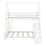 VilroCaz Twin Over Queen House Bunk Bed with Climbing Nets and Ramp for Kids, Solid Wood Frame in White VilroCaz