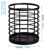 WDT Tool Utensil holder for Kitchen Counter - 5.2" x 5.2" x 6" Large Round Utensils Holder with Wooden Base Matte Black Cooking Utensil Holder，Kitchen countertop Utensil Organizer (Metal) WDT Tool