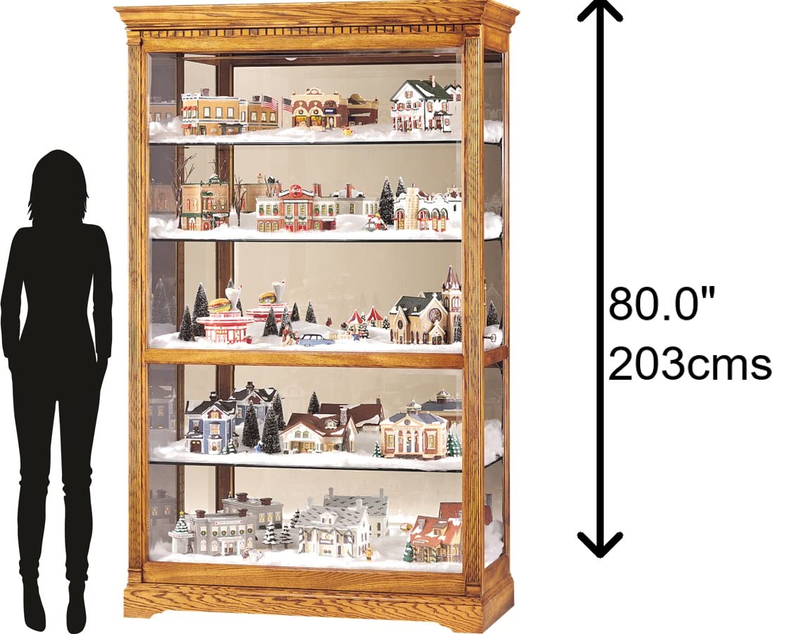 Howard Miller Beutler II Curio Cabinet, Lighted Storage Cabinets with Golden Finish, Adjustable Glass Shelves Vertical Home Decor for Collectibles, Decorative Items, Living Room & Office Howard Miller