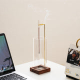 Ceremony Incense Holder, Wooden Incense Holder for Sticks with Glass Ash Catcher, Anti-ash Incense Burner with 20 Incense Sticks and a Ash Brush for Meditation Yoga Spa Room Decor CEREMONY