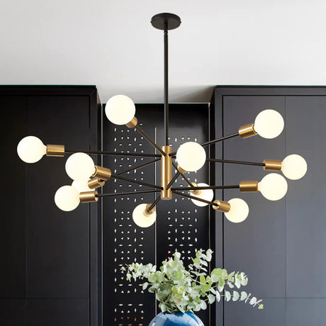 RUIYEY Modern Chandelier Ceiling Light Fixture Sputnik Chandeliers Gold and Black Farmhouse Chandelier Over Table 12-Light Height Adjustable Chandeliers for Dining Room, Living Room,Kitchen Island RUIYEY