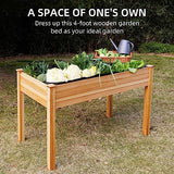 Elevon 48x24x30in Raised Garden Bed, Elevated Wood Planter Box Stand for Backyard, Patio, Balcony w/Bed Liner, 200lb Capacity Elevon