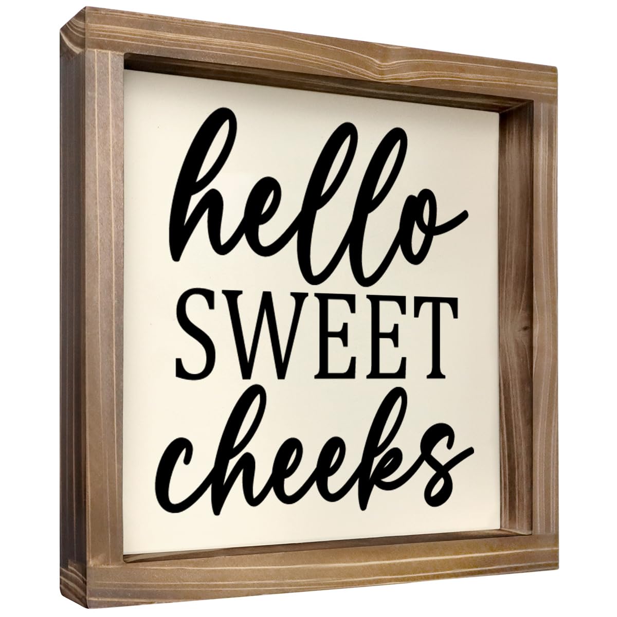 Kas Home Rustic Farmhouse Bathroom Decor - Cute 'Hello Sweet Cheeks' Wooden Sign, Funny Wall Hanging Plaque for Restroom, Toilet Shelves Accessory, Ideal for Apartment & Home Kas Home