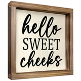 Kas Home Rustic Farmhouse Bathroom Decor - Cute 'Hello Sweet Cheeks' Wooden Sign, Funny Wall Hanging Plaque for Restroom, Toilet Shelves Accessory, Ideal for Apartment & Home Kas Home