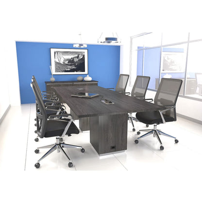 Thaweesuk Shop Gray Finish 12 FT Modern Executive Rectangle Shaped Conference Table Square Legs Grommets Racetrack Meeting Boardroom Room Desk Power High End Office Wood New 144''L x 48''W x  - WoodArtSupply