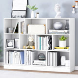 IOTXY Open Shelf Low Bookcase - Wooden 3-Tier Floor Standing Display Cabinet Organizer with Base, 10 Cubes Short Horizontal Bookshelf in Warm White IOTXY