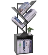 YSVCO 4 Tier Book Tree Bookshelf, Wooden Small Book Shelf with Storage Cabinet, Modern Freestanding Bookcase, Floor Standing Display Organizer for Small Spaces, Living Rooms, Home Offices,Black BS34BS YSVCO