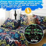Aqzuxira Glow in The Dark Kids Comforter Set, 3 Pieces Gamepad Pattern Bedding Set Twin Size for Boys Girls Teen, 1 Comforter, 1 Pillowcase, 2 Pillow Shams Aqzuxira