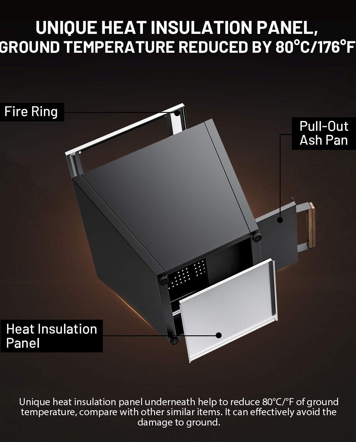 LEGACY HEATING Cyberpit One 20 inch Smokeless Fire Pit, w/Pull-Out Ash Pan, Portable Outdoor Firepits, Carry Handle for Backyard Patio Camping Bonfire, Stainless Steel, Black LEGACY HEATING