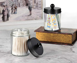Amolliar 4 Pack Apothecary Jars Bathroom Vanity Storage Organizer Set -Countertop Canister with Stainless Steel Lids &Cute Stickers - Qtip Dispenser Holder for Qtips,Cotton Swabs,Makeup Sponges(Black) Amolliar