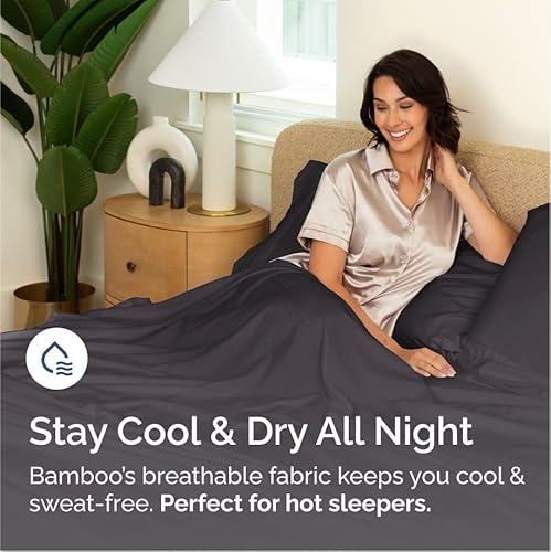 100% Rayon Derived From Bamboo - Bamboo Sheets Full Size - Cooling Sheets for Full - Soft, Breathable & Hotel Luxury Bedding - 1 Flat & 1 Fitted & 2 Pillowcases with 16 Inch Deep Pockets - Dark Grey CGK Unlimited