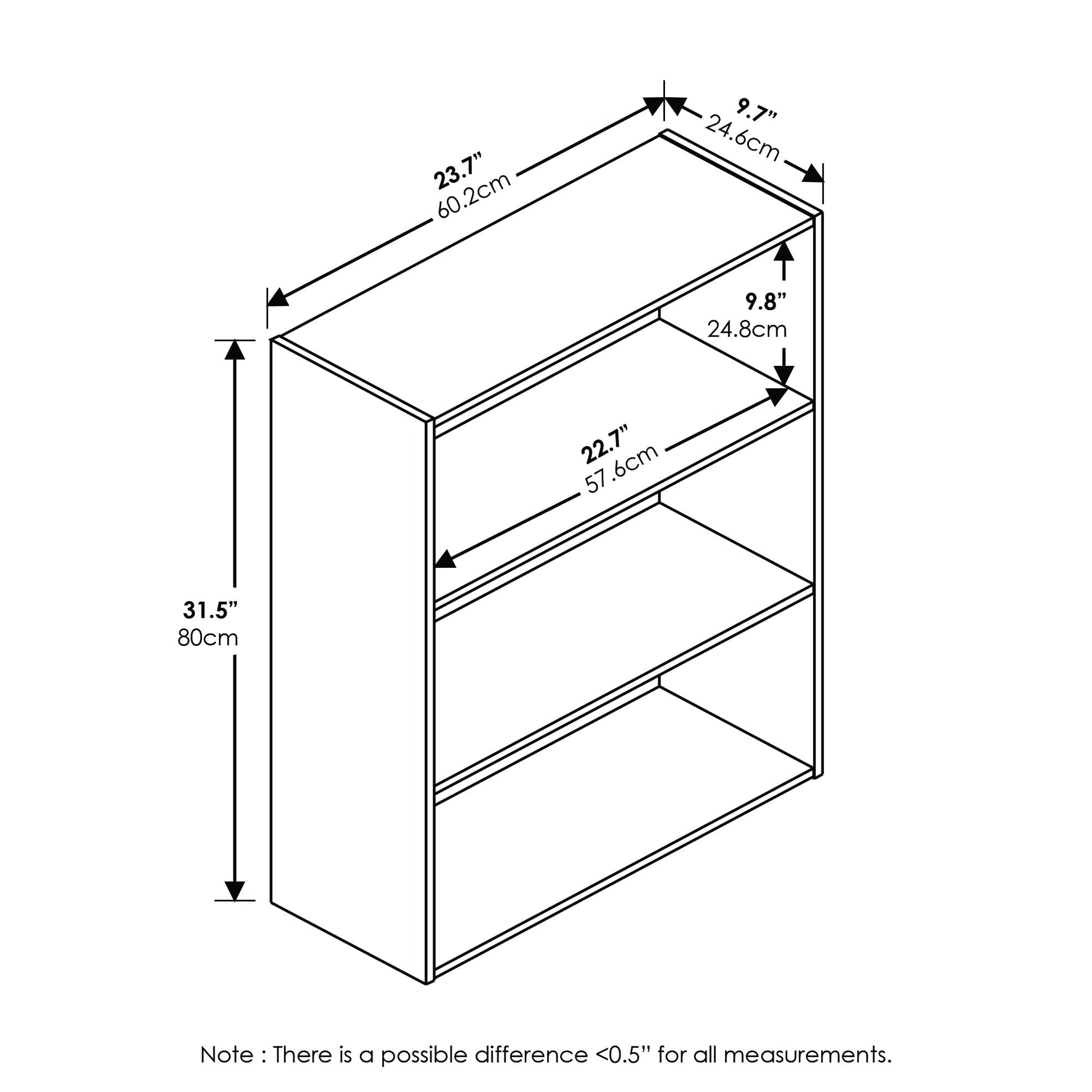 Furinno Pasir 3-Tier Open Shelf Bookcase, Dark Espresso - WoodArtSupply