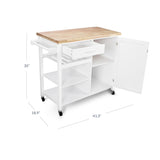 BELLEZE Modern Rolling Kitchen Island Utility Cart with a Drawer, Storage Cabinet, Handle Towel Rack, Rubber Wood Top, and Caster Wheels - Sonoma (White) BELLEZE