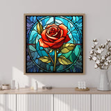 Artunion Framed Paint by Numbers Kit for Adults Beginners & Kids Ages 8-12,Red Rose Flower Paint by Number with Frame, Stained Glass Paint by Numbers Kit on Canvas 10 * 10 Inch Without Easel Artunion