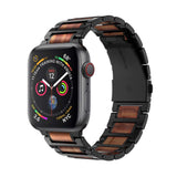 iiteeology Compatible with Apple Watch Band, Natural Wooden Steel Link Bracelet for iWatch Ultra 2/ Ultra/Series 1-10 49mm 46mm 45mm 44mm 42mm - Black iiteeology