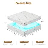 HedoAjim White Marble LED Coffee Table for Living Room, Living Room Table 2-Tier Square Middle Center Table, Modern Coffee Tables with Storage, Contemporary Wood Tea Tables for Dining Reception HedoAjim