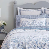 Laura Ashley Home - Queen Quilt Set, Reversible Cotton Bedding with Matching Shams, Pre-Washed Home Decor for Added Softness (Flora Blue, Queen) Laura Ashley