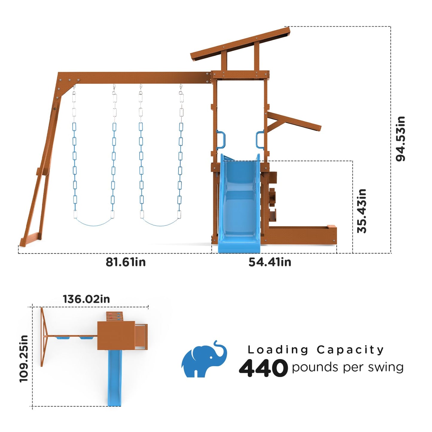 Dolphin Playground Outdoor Wooden Swing Sets for Backyard with Slide, Playground Sets for Backyards with Sandbox, Rock Climbing Wall, and 2 Belt Swings, Outdoor Playset for Kids Ages 3-6 - WoodArtSupply