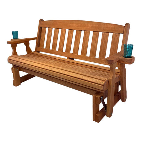 Amish Heavy Duty 800 Lb Mission Pressure Treated Porch Glider with Cupholders (5 Foot, Cedar Stain) Amish Casual