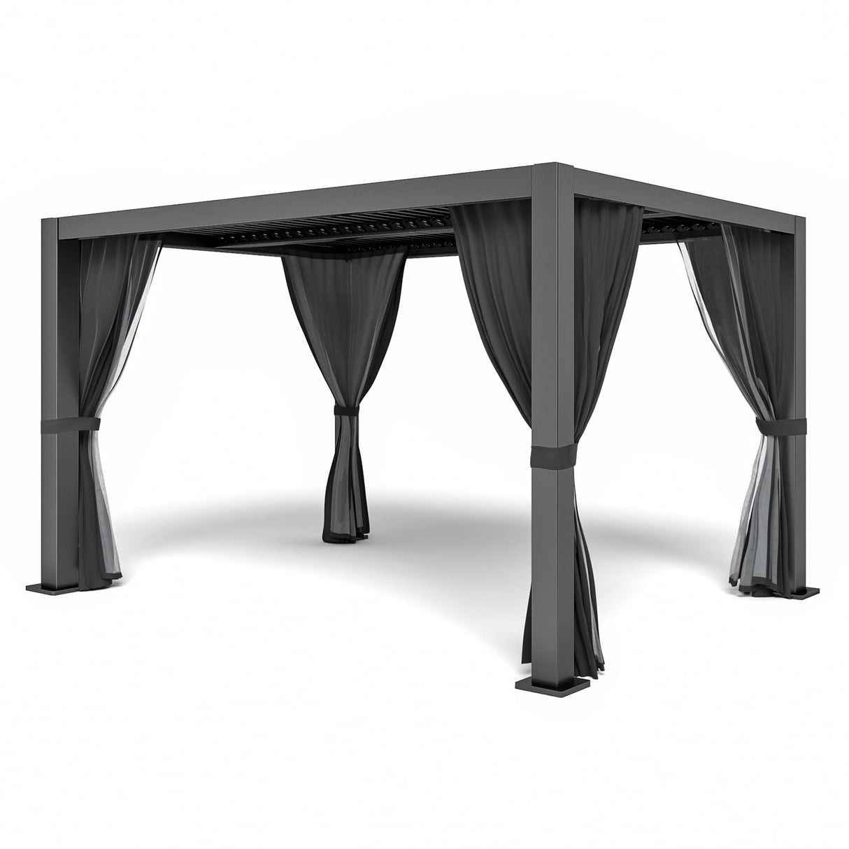 LVUYOYO Louvered Pergola 10' x 13', Outdoor Pergola with Adjustable Roof, Aluminum Frame Pergola with Curtains and Netting, Hardtop Metal Gazebo for Patio, Backyard, Garden, Deck (Black) LVUYOYO