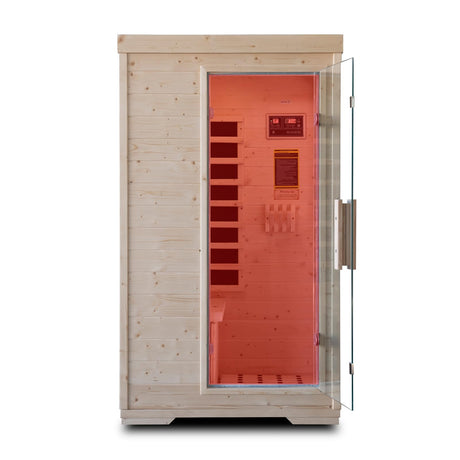 Far Infrared Sauna Room, Spruce Wood 1 Person Side-Opening Indoor Sauna 5 Heating Panels 1050W Infrared Therapy for Personal Wooden Dry Sauna Home Spa Room Homsido