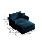 Modern Accent Chair with Ottoman, Oversized Cloud Chaise Lounge Chair with Deep Seat, Comfy Chenille Cloud Accent Chairs, Single Deep Seat Sofa Couch Reading Armchair for Living Room, Blue Janusline