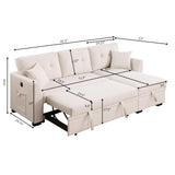 Yafylly L-Shaped Sofa with Storage and Pull-Out Bed, Convertible Futon Chaise Lounge with Ports, Recliner for Living Room, Bedroom, Apartment, Office, Beige Yafylly