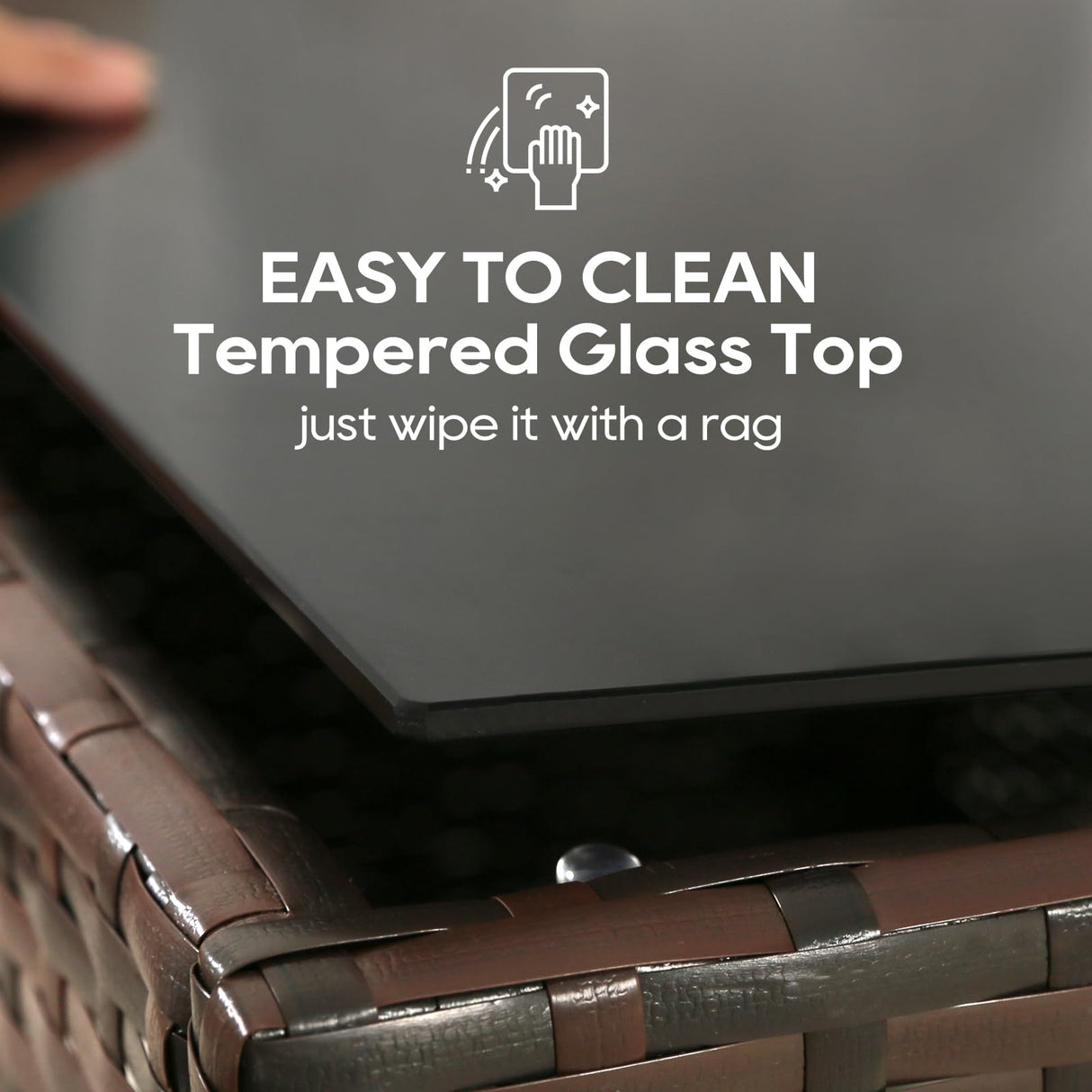 PORWEY Patio Outdoor Furniture 4 Pieces Sectional Sofa Set Balcony Furniture Wicker Rattan Chairs with Table and Loveseat for Garden, Porch, Backyard, Brown Wicker/Blue Cushion PORWEY