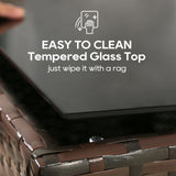 PORWEY Patio Outdoor Furniture 4 Pieces Sectional Sofa Set Balcony Furniture Wicker Rattan Chairs with Table and Loveseat for Garden, Porch, Backyard, Brown Wicker/Blue Cushion PORWEY