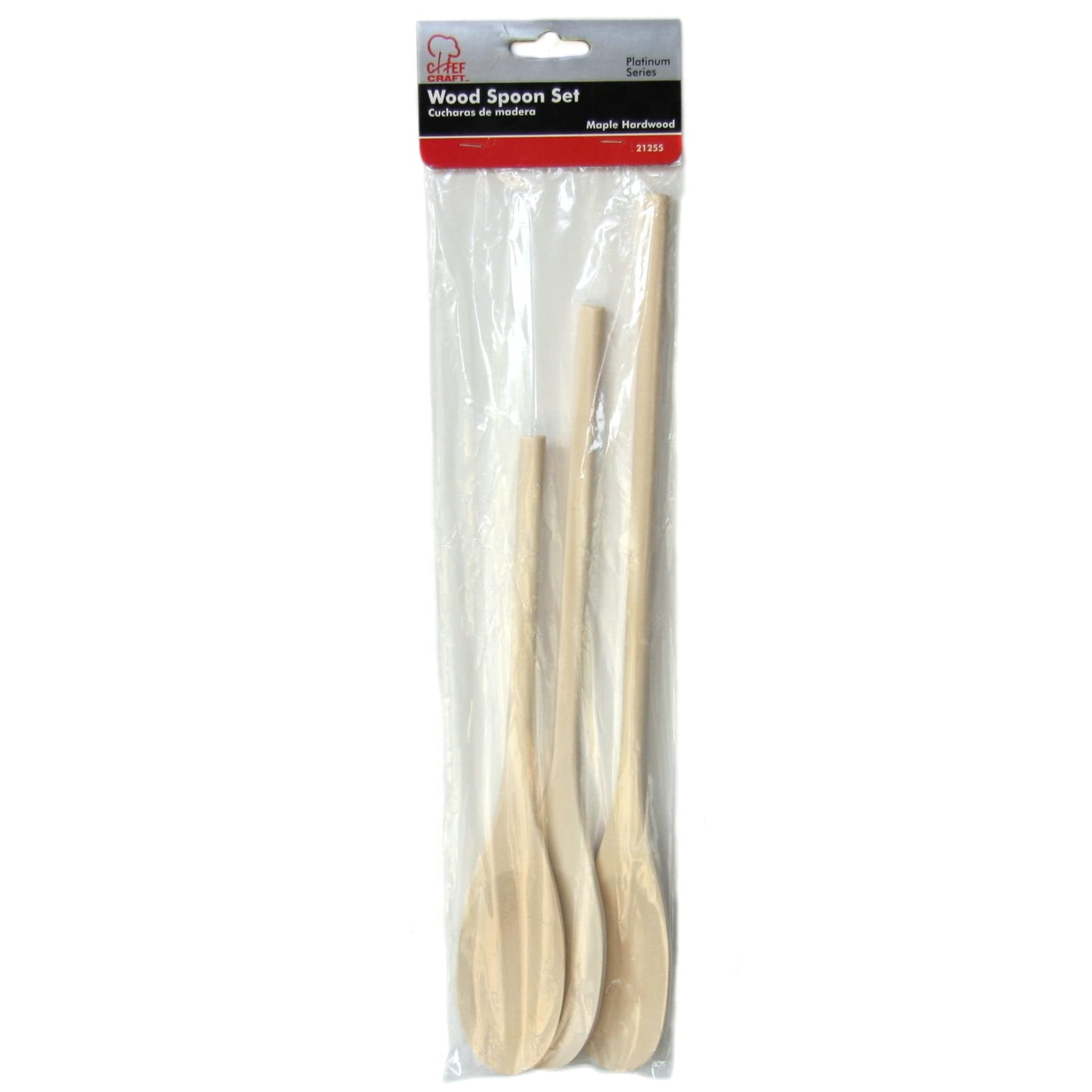 Chef Craft Select Maple Solid Spoon Set, 10, 12, 14 inch 3 Piece Set, Natural