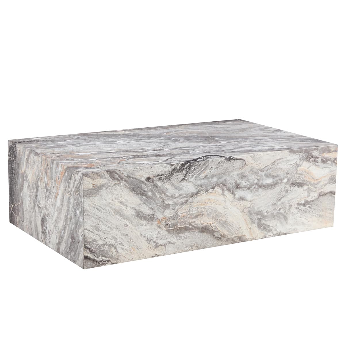 Coffee Table Living Room Table - Modern Faux Marble Design with Wood Accents in Grey BAOPIN