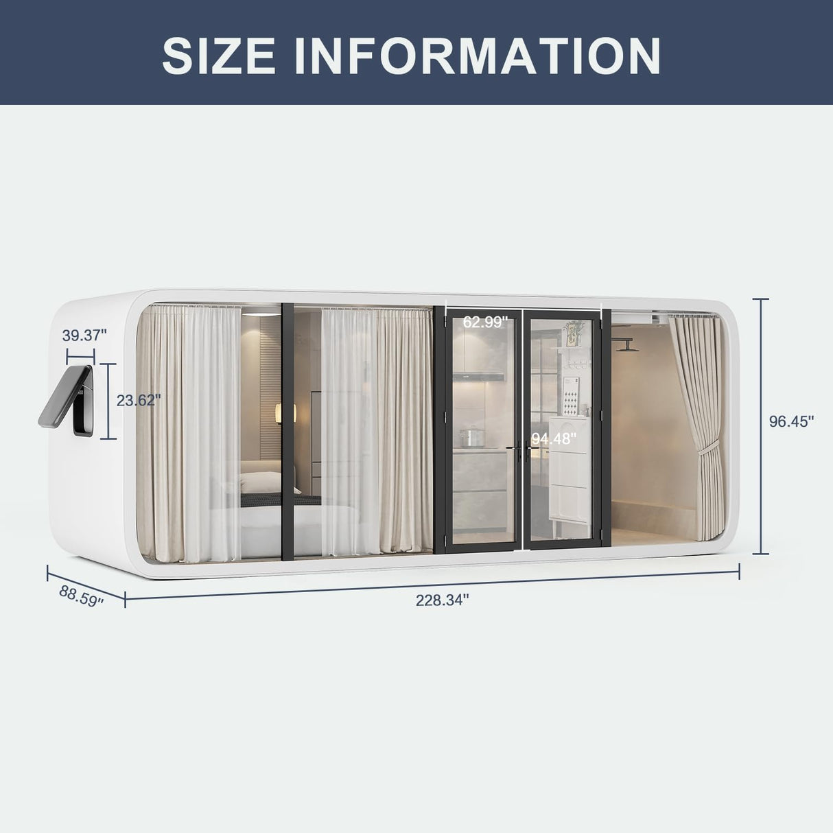 AMGUI Luxury Modern prefab Cabin - 19ft Mobile Capsule with Bedroom, Kitchen and Bathroom, Storm Resistant prefab Cabin -16 Typhoon and 12 Earthquake Proof Mobile Cabin for Travel and Outdoor Living AMGUI