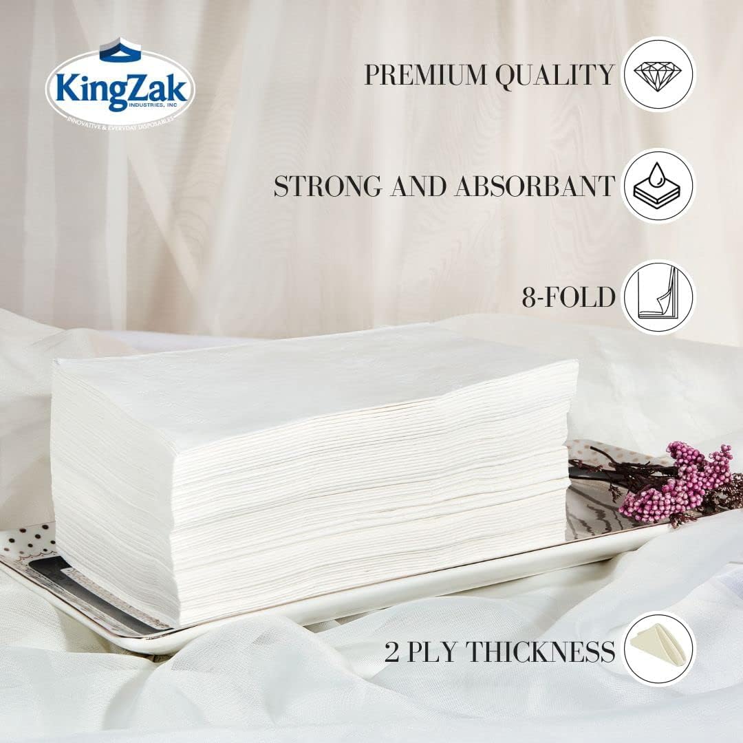 400 White Dinner Napkins 2-Ply - Eight Fold - 16.5"X15" - Dinner Napkins Disposable, Guest Bathroom Essentials, Wedding Napkins, Bridal Shower Napkins, Party Napkins, Napkins Bulk King Zak