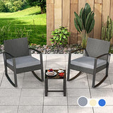 Aiho 3 Pieces Patio Furniture Set, Outdoor Wicker Furniture Set, Modern Rattan Rocking Chair Set with Coffee Table for Yard, Balcony, Poolside, Porch, Grey Aiho