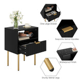 Aienvey Nightstand,Modern Bedside Table with Gold Frame,Black Night Stand,Bedside Furniture, Modern Side Table with Drawer and Shelf for Bedroom,Living Room (Black) Aienvey