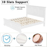 MoproBeti Farmhouse King Bed Frame with Tall Headboard and Footboard, Pinewood King Panel Bed with Under Bed Storage, Noise-Free, No Box Spring Needed, Traditional Style, White MoproBeti