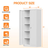 Firstsky Metal Garage Storage Cabinet with Lock, 71" Lockable Garage Cabinet with Doors and Shelves, Steel Lockable File Cabinet, Locking Tool Cabinets for Home, Office, Garage(White, 71 inch) Firstsky