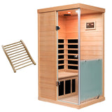 1 Person Infrared Sauna | Far Infrared Home Sauna | 1,060 watt | 6 Low EMF Heaters | Canadian Hemlock | Tempered Glass Door | Indoor Saunas with Red Lamp, Bluetooth, LCD, LED (Random Left/Right) Wizzisauna