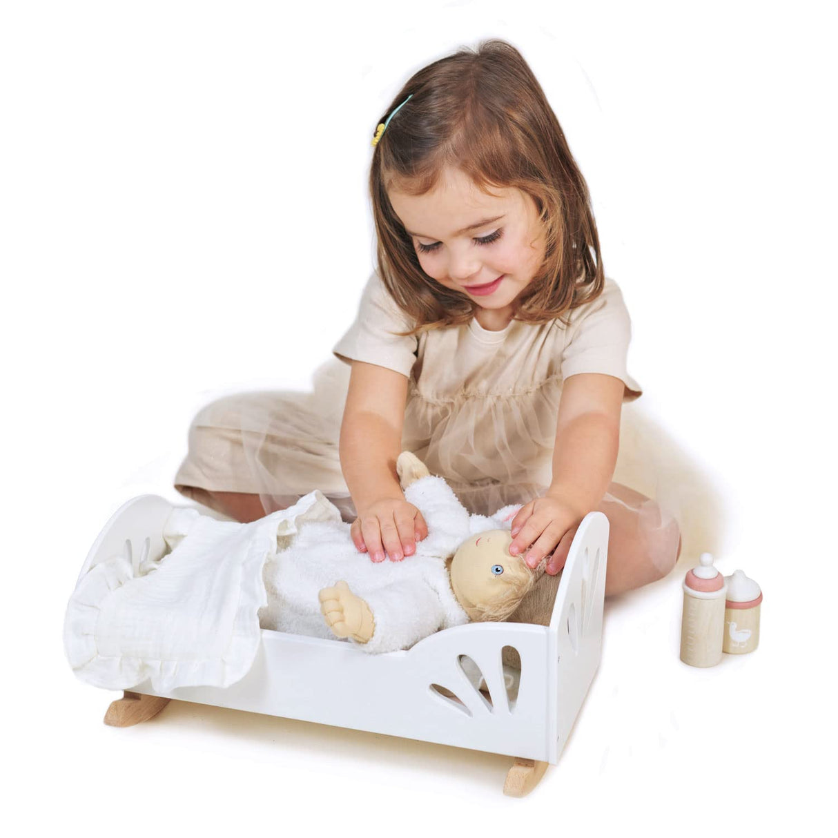 Tender Leaf Toys - Sweet Dreams Dolly Bed - Wooden Baby Doll Rocking Cradle with Bedding and Accessories - Encourages Love and Nurturing Play for Boys and Girls - Age 18m+ Tender Leaf Toys