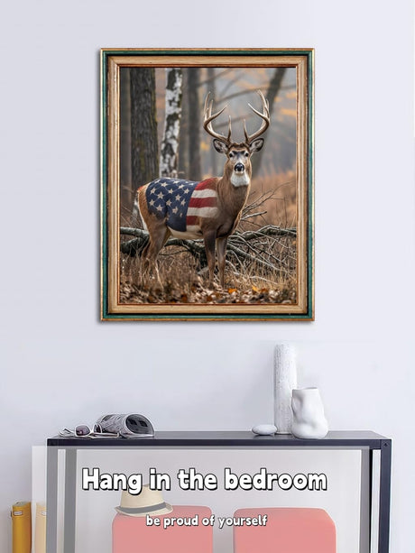 ACANDYL Deer DIY Paint by Numbers Kit for Adults Paint by Numbers Beginner Canvas Painting by Number American Flag DIY Acrylic Oil Painting on Canvas Arts Craft Decoration 16x20 Inch ACANDYL