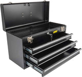 JEGS 3-Drawer Toolbox - Metal Toolbox with Ball-Bearing Drawer Slides - Rust-Resistant Latches - Black Powder Coat Finish - Includes Lock and Keys JEGS