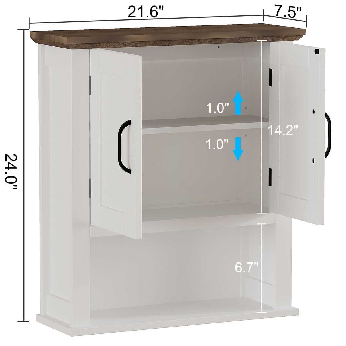 ChooChoo Farmhouse Wall Cabinet with Doors, Medicine Cabinet with Adjustable Shelves Over The Toilet, Rustic Cabinet Wall Mounted for Bathroom, Kitchen, Living Room, Antique White & Brown ChooChoo