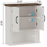 ChooChoo Farmhouse Wall Cabinet with Doors, Medicine Cabinet with Adjustable Shelves Over The Toilet, Rustic Cabinet Wall Mounted for Bathroom, Kitchen, Living Room, Antique White & Brown ChooChoo