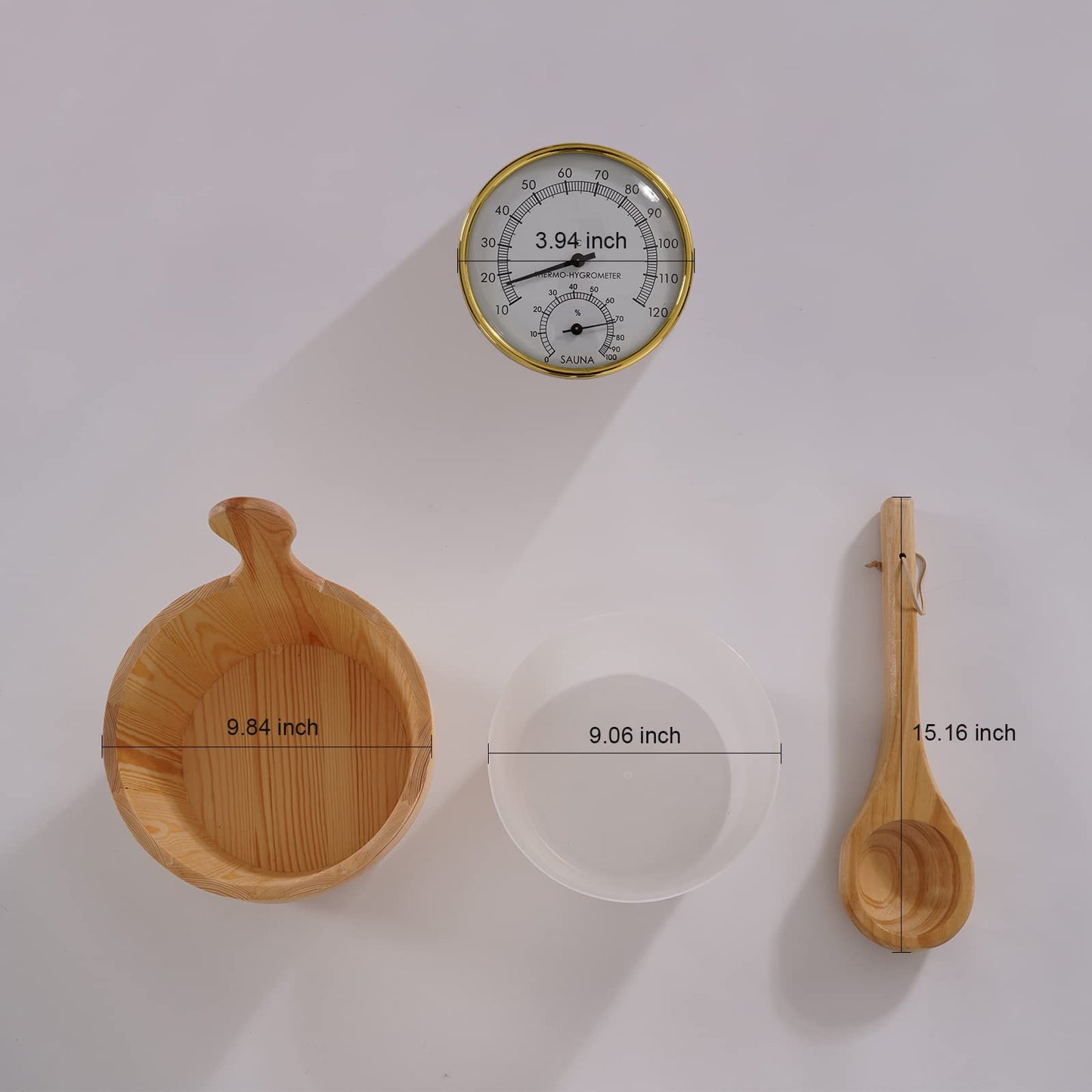 amocane Sauna Wooden Bucket and Ladle Kit, Sauna Accessories with Thermometer for Any Barrel or Steam Sauna & SPA (Hemlock Wood Color)